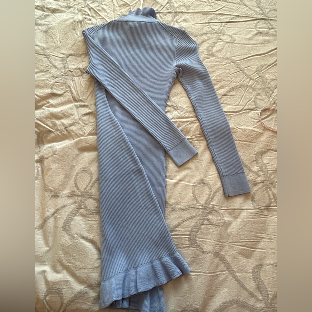 J. Crew Blue Ribbed Sheath Dress Long Sleeve Mock Neck - Picture 8 of 11